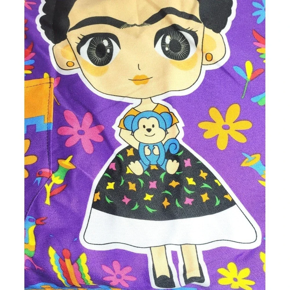 Mandil Mexican Frida Cartoon Character Otomi Cotton Apron w/ Pocket Pattern #2‎
